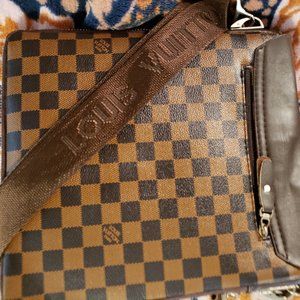 Louis Vuitton Brown Crossbody Handbag Canvas, Leather Damier Ebene Naviglio